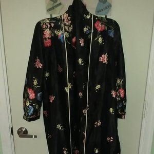 TIMING BLACK FLORAL ORIENTAL LONG ROBE SZ SMALL